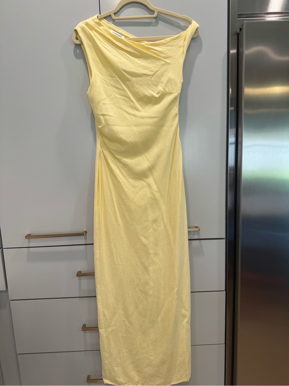 Peppermayo Pale Yellow One-Shoulder Draped Dress